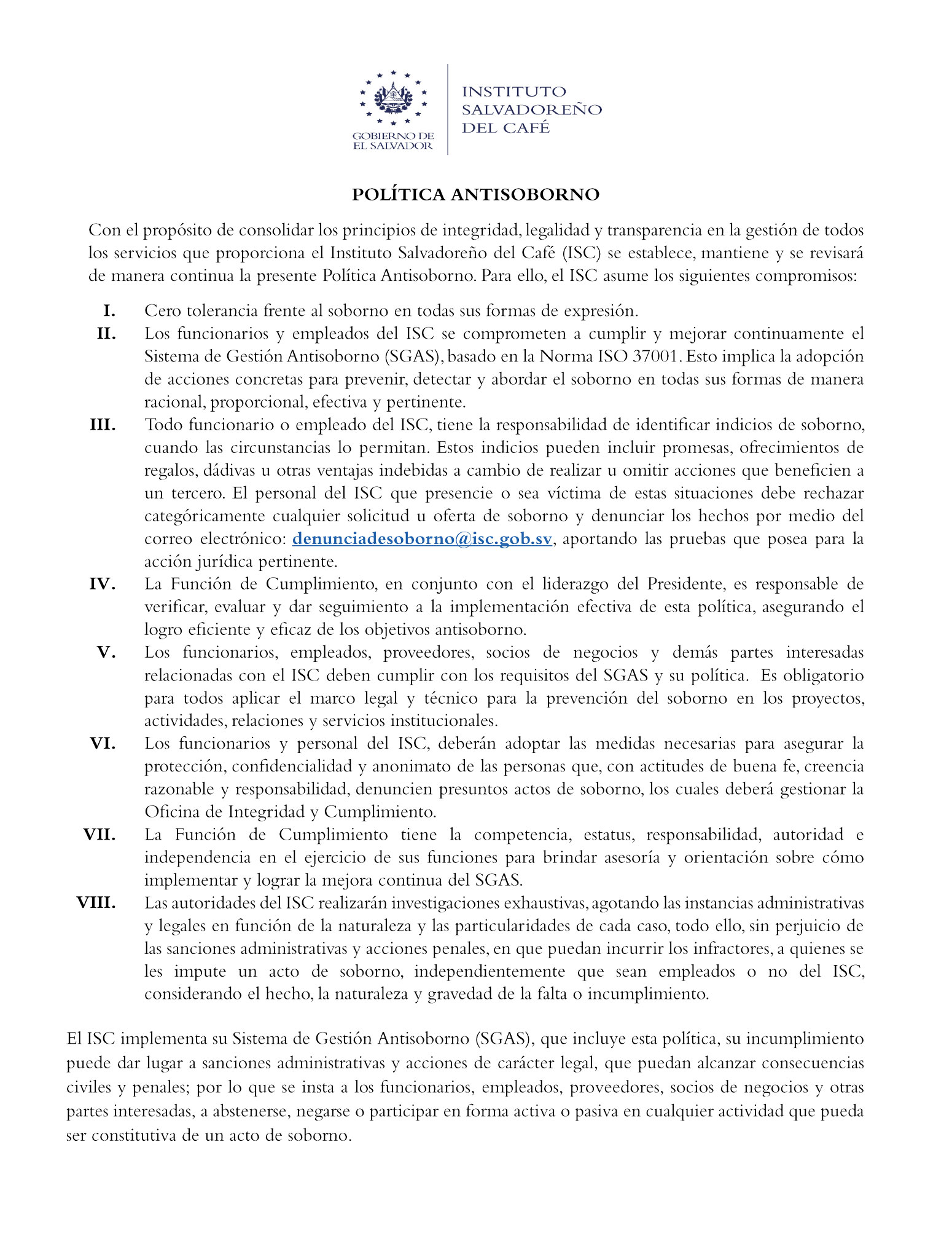 Política del Sistema de Gestión Antisoborno ISC